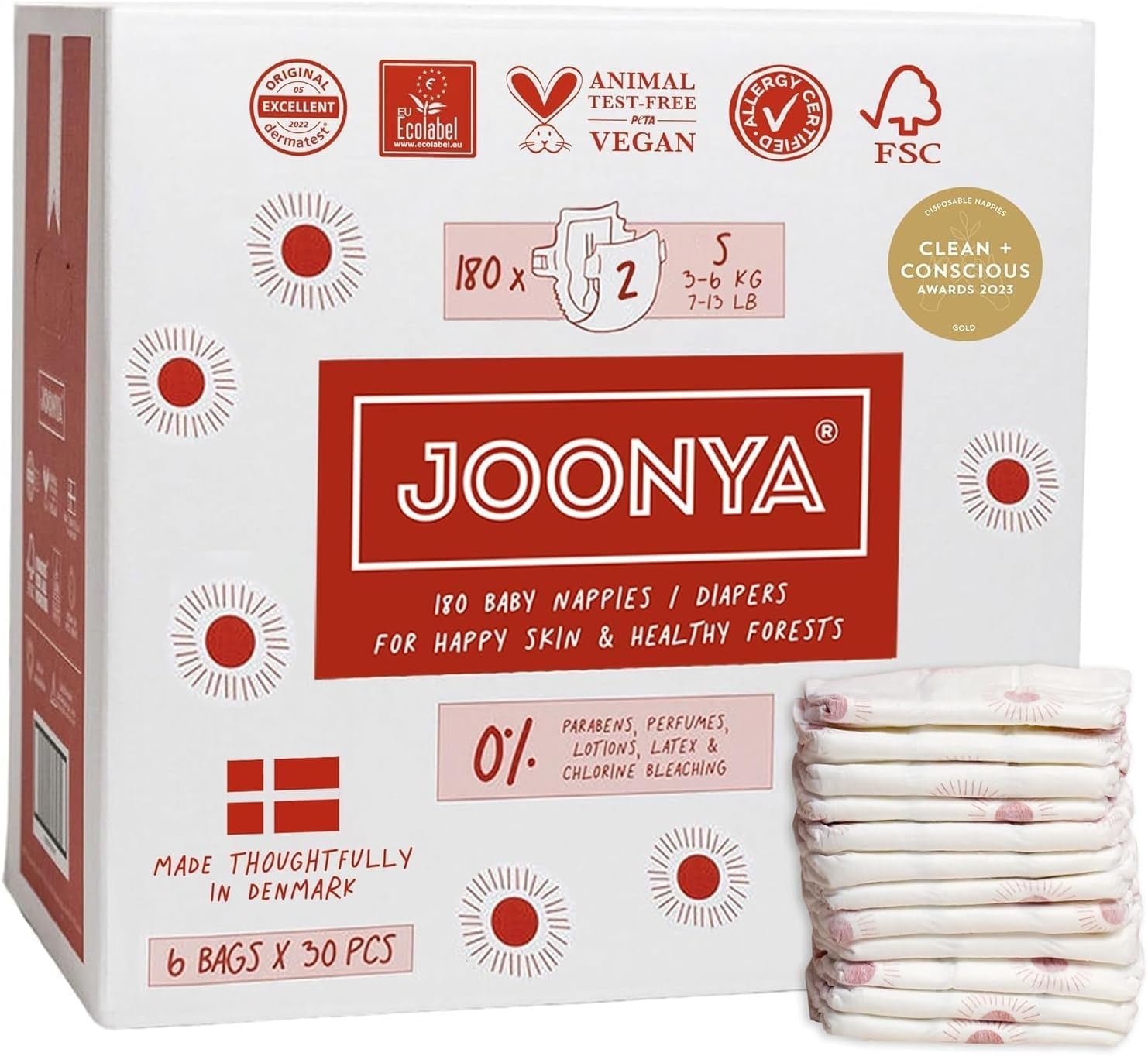 Babybleer, størrelse 3M (4-8 kg) - 1 pose med 28 - Ingen skadelige stoffer, miljøvenlig, højabsorberende, velegnet til natbrug, ultratynde og bløde - Fremstillet i Danmark