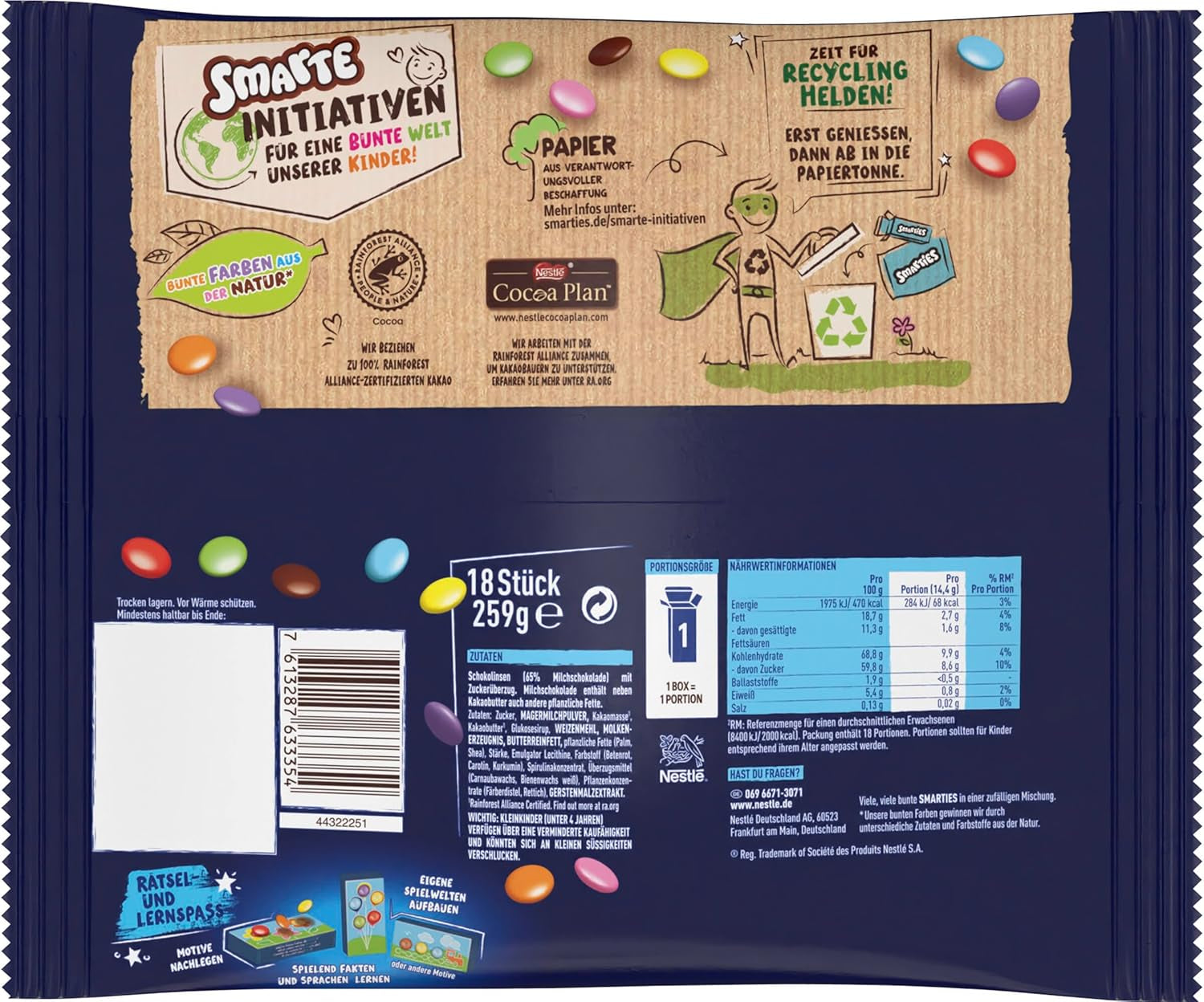 Nestlé SMARTIES Mini XXL-poser, farvede linser med chokolade, ideel til at dele og nyde med familie og venner, naturlige farver, genanvendelig emballage, 1 pakke (1 x 259 g)