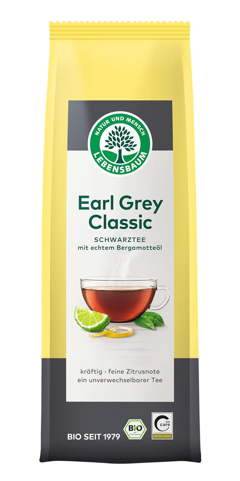 Lebensbaum Earl Grey klassisk sort te med naturlig bergamot og citronolie, harmonisk, aromatisk, 100 % økologisk, løs, 100 g