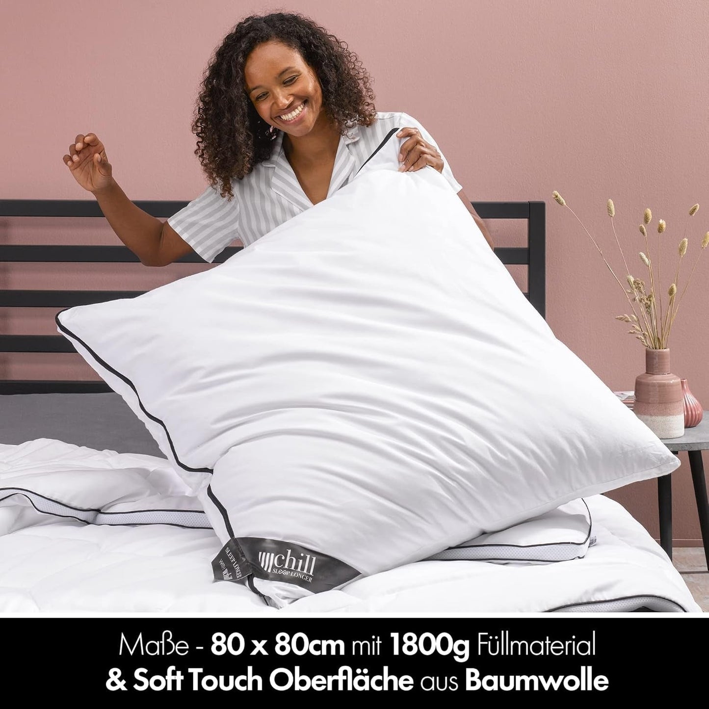 Pude 80X80 Cm - 2 i 1 design - pude i pude - stor åndbar og vaskbar sovepude og 100% vegansk - 2 puder 3 muligheder - pude med 600G & 1200G fyld Naty Shop standardpuder