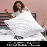 Pude 80X80 Cm - 2 i 1 design - pude i pude - stor åndbar og vaskbar sovepude og 100% vegansk - 2 puder 3 muligheder - pude med 600G & 1200G fyld Naty Shop standardpuder