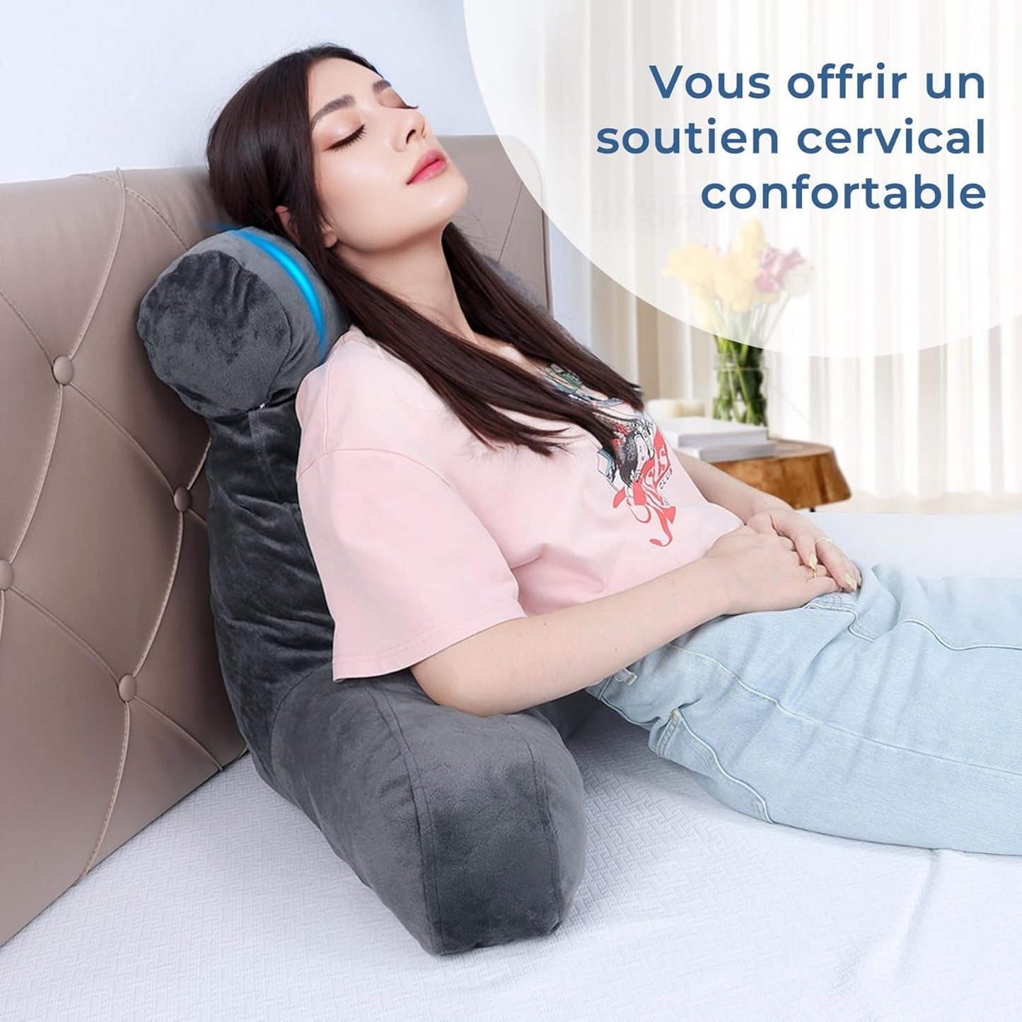 INFANZIA ergonomisk læsepude med armlæn, memory foam rygstøtte, grå, M