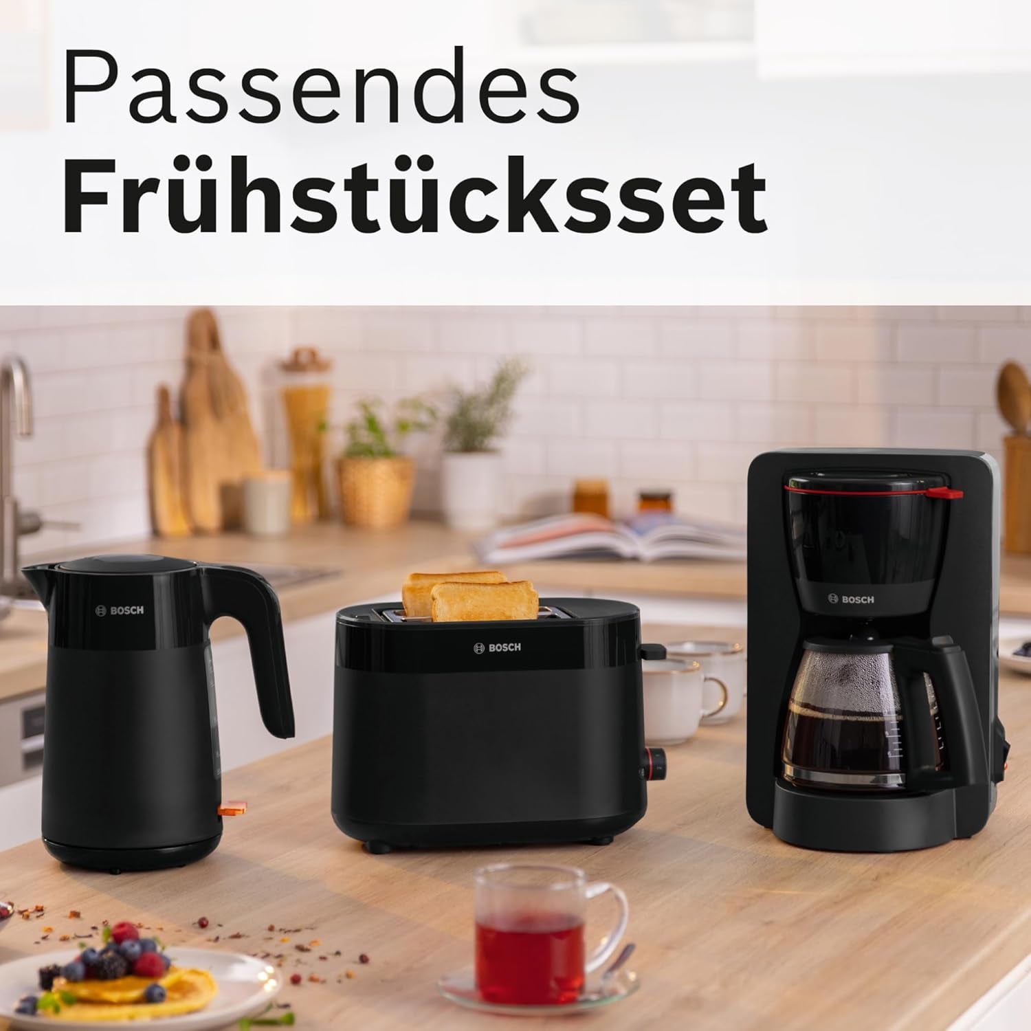 Bosch MyMoment TKA2M113 Filter Espressomaskine, 1,25 L glaskaraffel, 10-15 kopper, 40 Minutters Hold Varm-funktion, Anti-drypsystem, Roterende Filterholder, Aftagelig Vandtank, 1200 Watt, Mat Sort