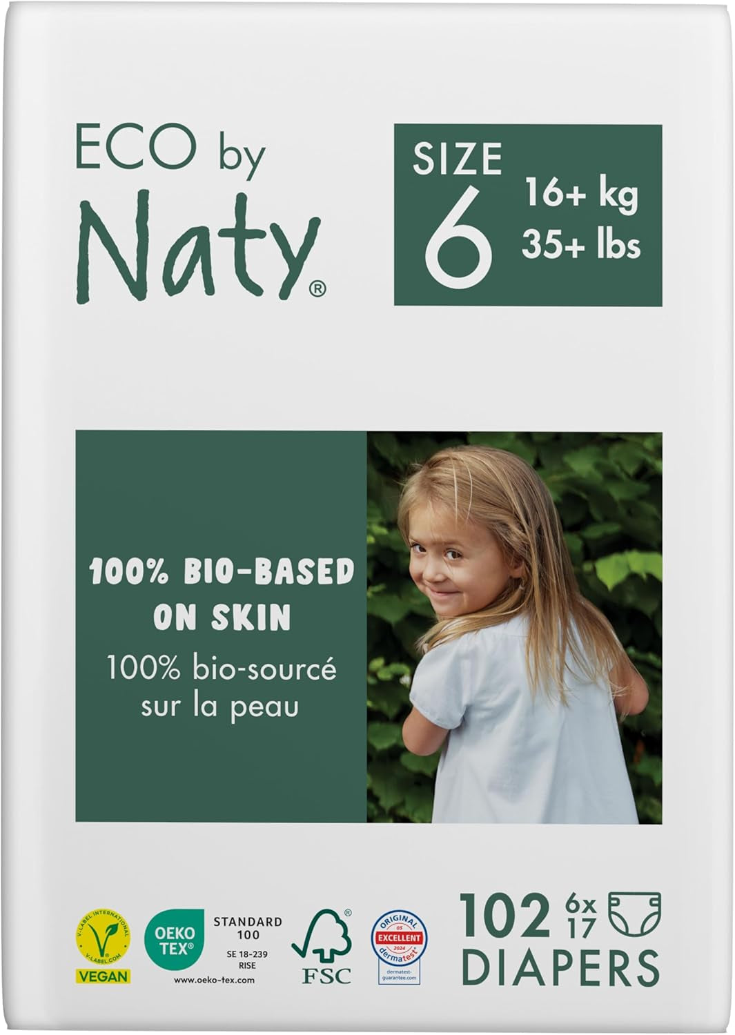 Eco Diapers Eco fra Naty Baby Eco Diapers - premium økologiske bleer, miljøvenlige, lavet af plantebaserede materialer, ideel til følsom babyhud (størrelse 5 - 80 stk.)