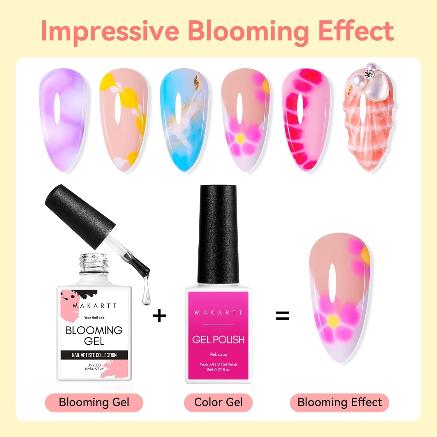 Makartt Blooming Gel-neglelak - 15ml Blooming Gel-neglelakforlænger med marmorfarve, gelmaling, gør-det-selv-manicure-negledesign, blomster, dyr, akvarel, magisk manikyrsæt