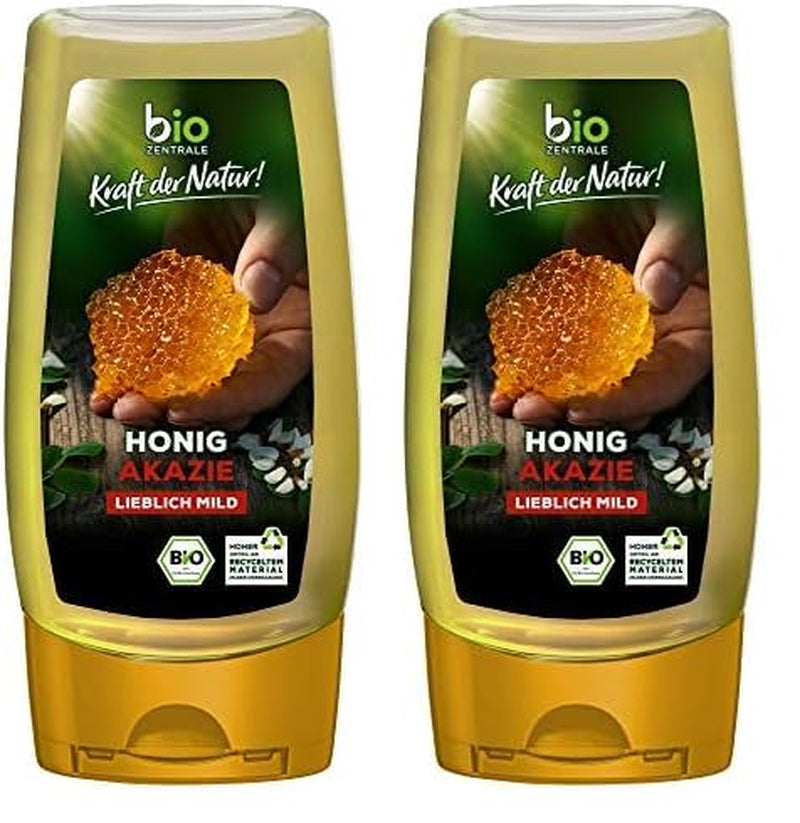 Biozentrale Økologisk akaciehonning | 350 g Økologisk honning fra hvide akacieblomster | Ideel som smørepålæg Økologisk honning til te | Alternativ til honningkagehonning (2-pak)