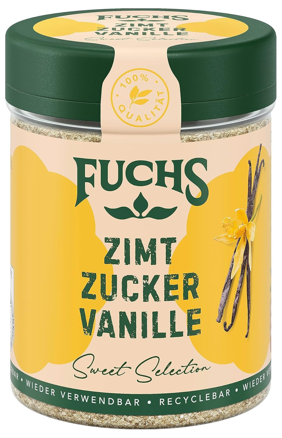 Fuchs Gewürze - Zimt Zucker Vanille - Gewürz zum Versüßen von Wafeln, Milchgetränken eller Joghurt - aus natürliche Ingrediens - 100 g i wiederverwendbarer, genbrugsbarer Dosis