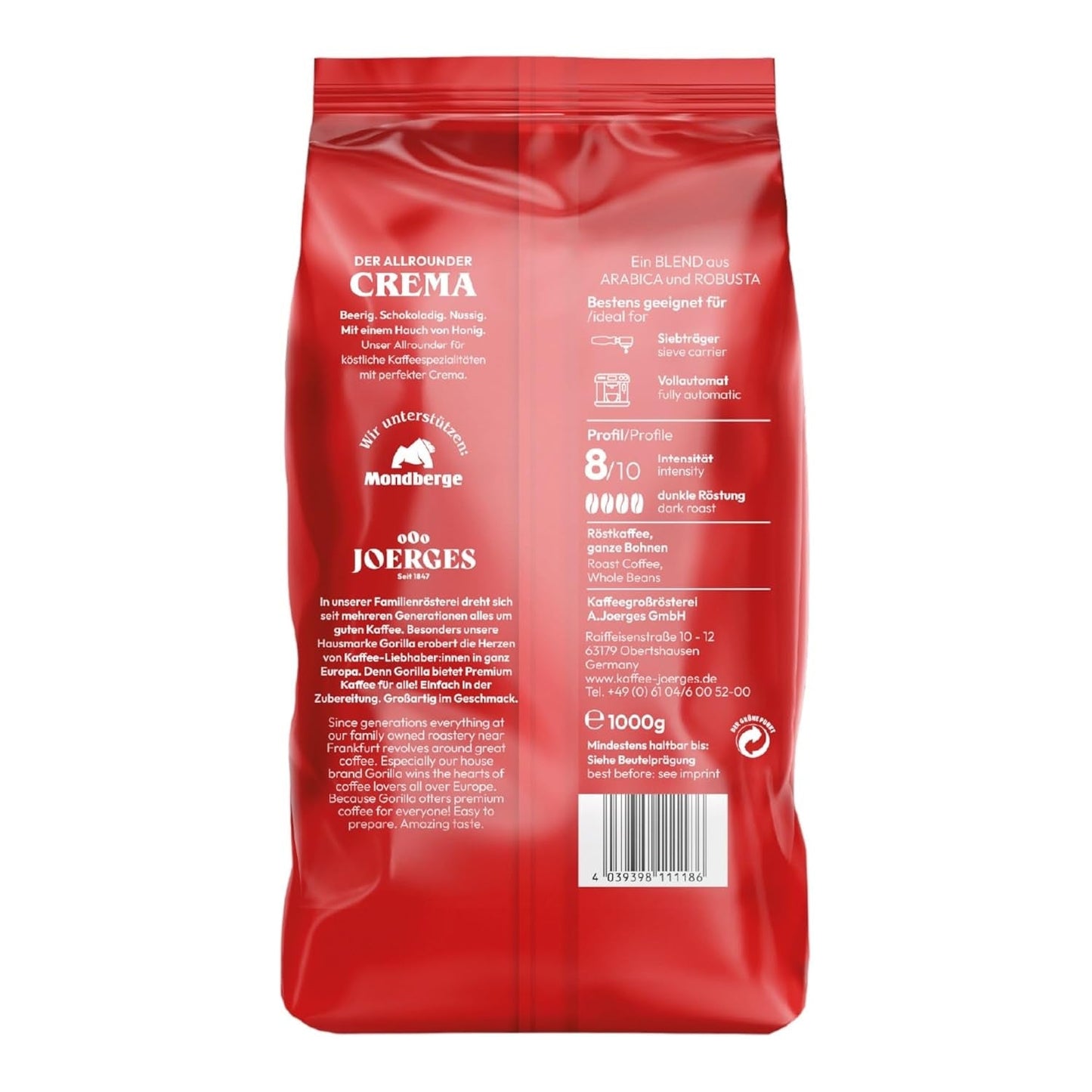 Gorilla Espresso Super Bar Cream 12 x 1 kg, kaffebønner