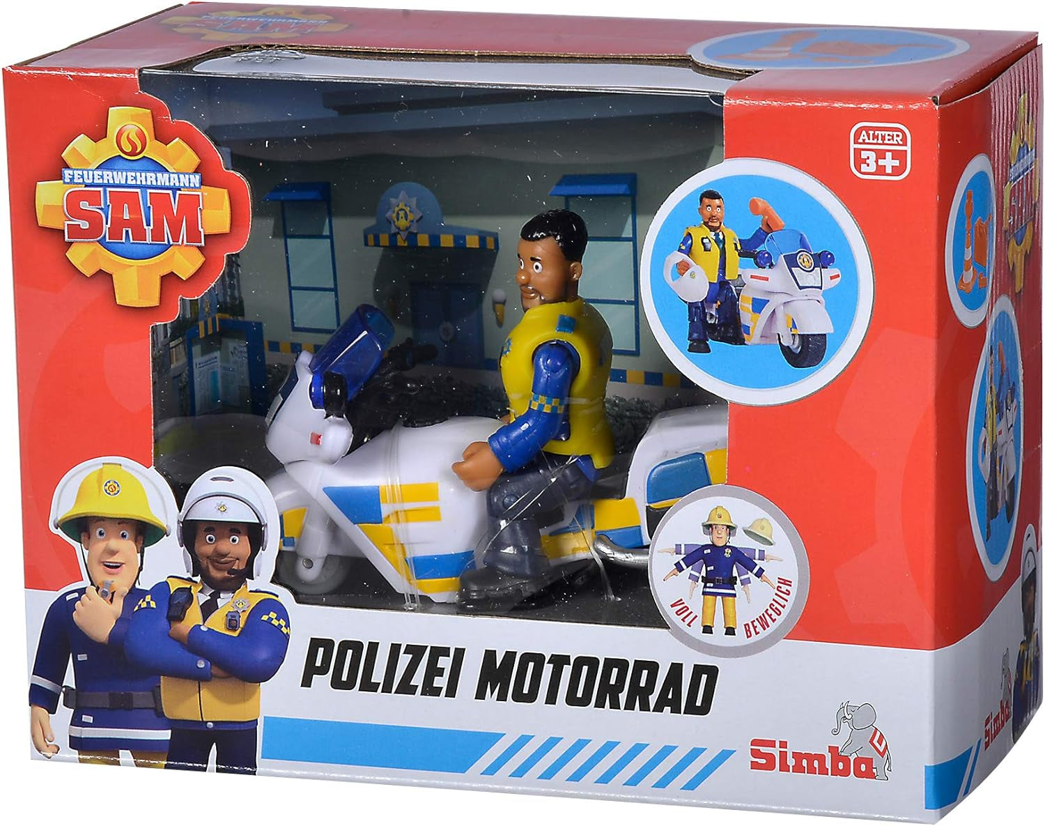 Simba 109251092 - Politimotorcykel Brandmand Sam, Med Malcolm-figur, Med tilbehør, Sæson 12, Fra 3 år Actionfigurer Naty Shop