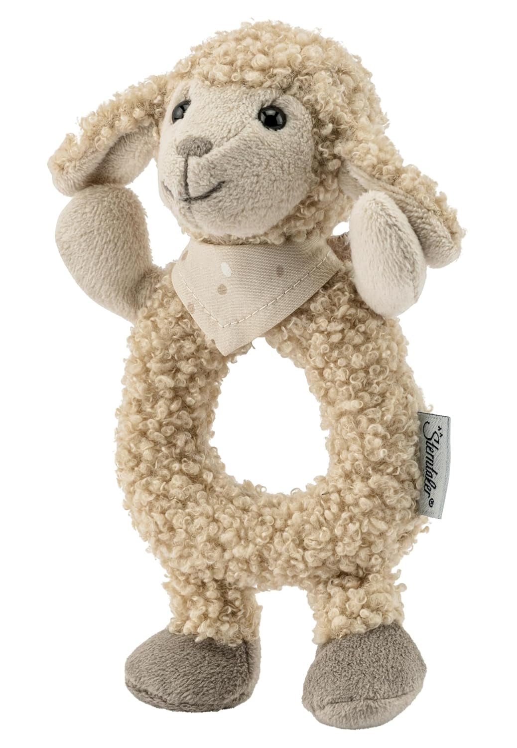 Flocke Sheep Sterntaler Catch Toy - motorisk aktivitetslegetøj til at rasle, røre og lege - plyslegetøj til babyer og børn med rattler som en loyal ven - babylegetøj lavet af blødt, sandfarvet stof Babylegetøj Naty Shop