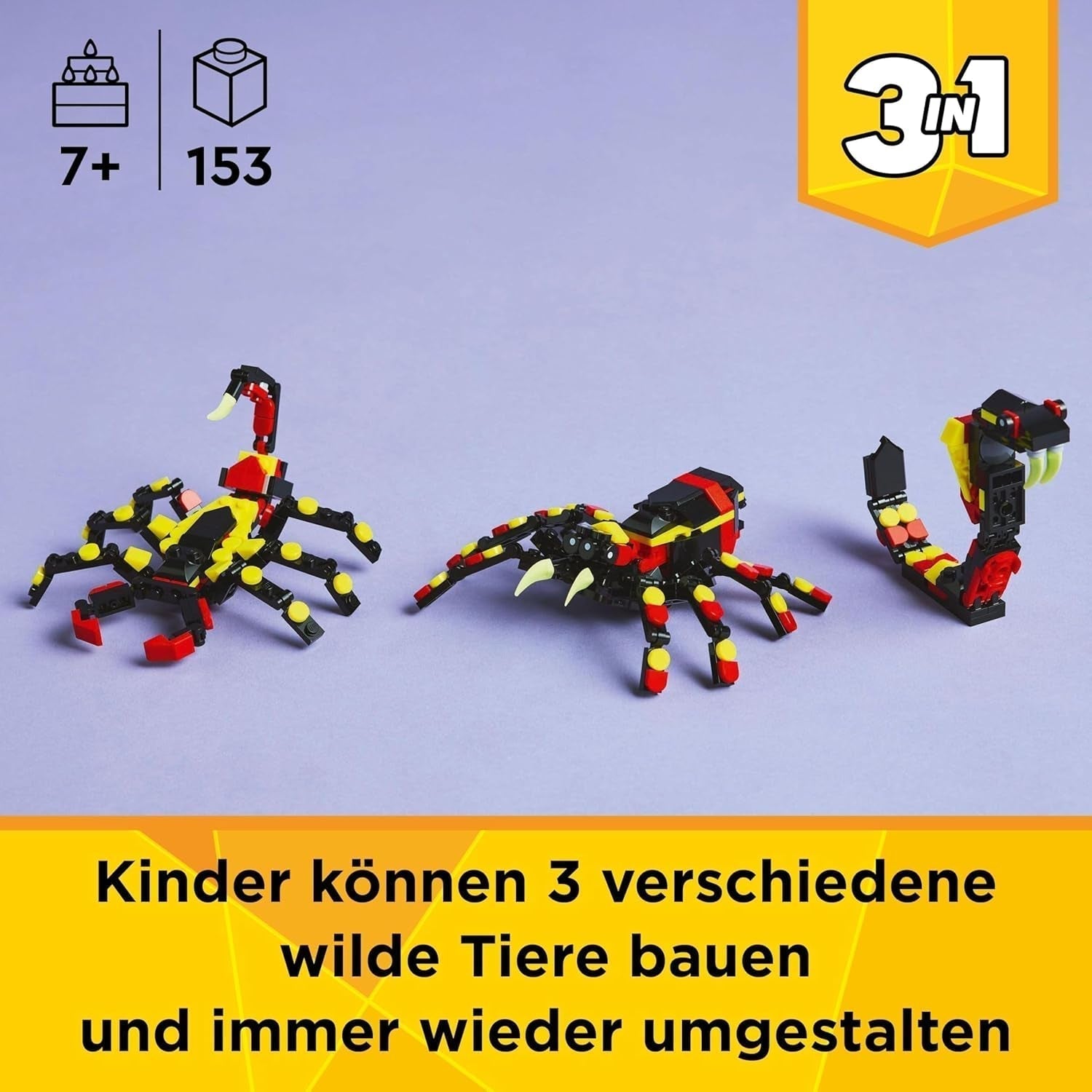 LEGO Creator 3I1 Vilde dyr: Overraskelsesedderkop - legetøj til at bygge om til en skorpion eller slangefigur - byggesæt med 3 modeller - gave til drenge og piger fra 7 år 31159 Byggesæt Besuche den LEGO-Store