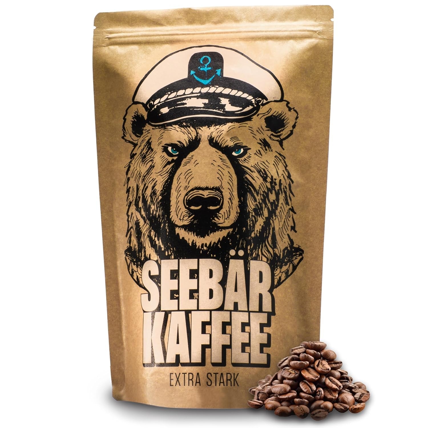 SEEBÄR KAFFE - Ekstra stærke kaffebønner - 500g - Lav syre og intens aroma - Hele bønner til fuldautomatiske kaffemaskiner, espresso og fransk presse - Højt koffeinindhold og lav syreindhold