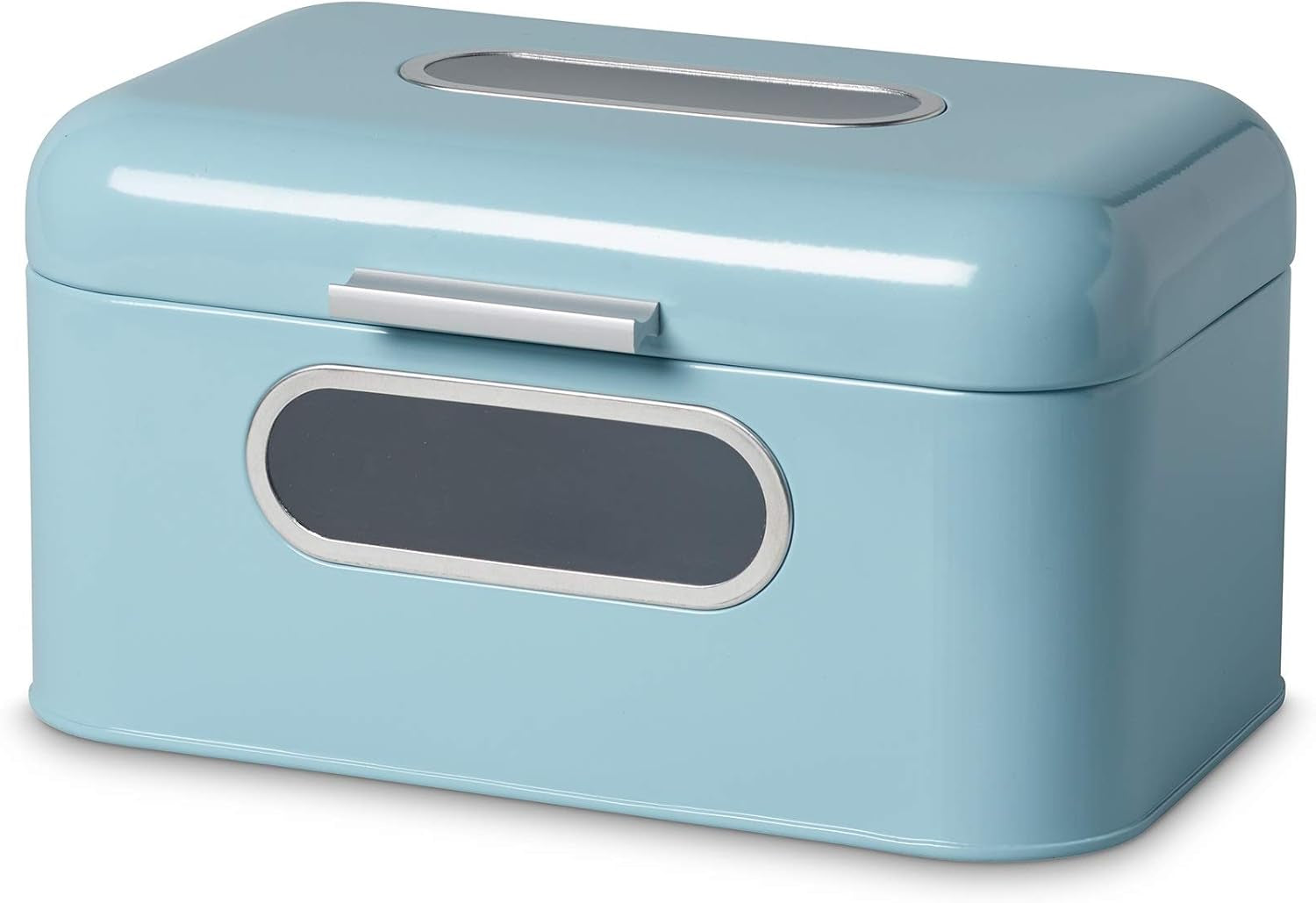 ECHTWERK Retro metal brødbeholder med udsigtsvindue og låg Sæt med 3 elegante opbevaringsæsker 1,4L Kapacitet Røde madopbevaringskasser Naty Shop Lyseblå S Enkelt
