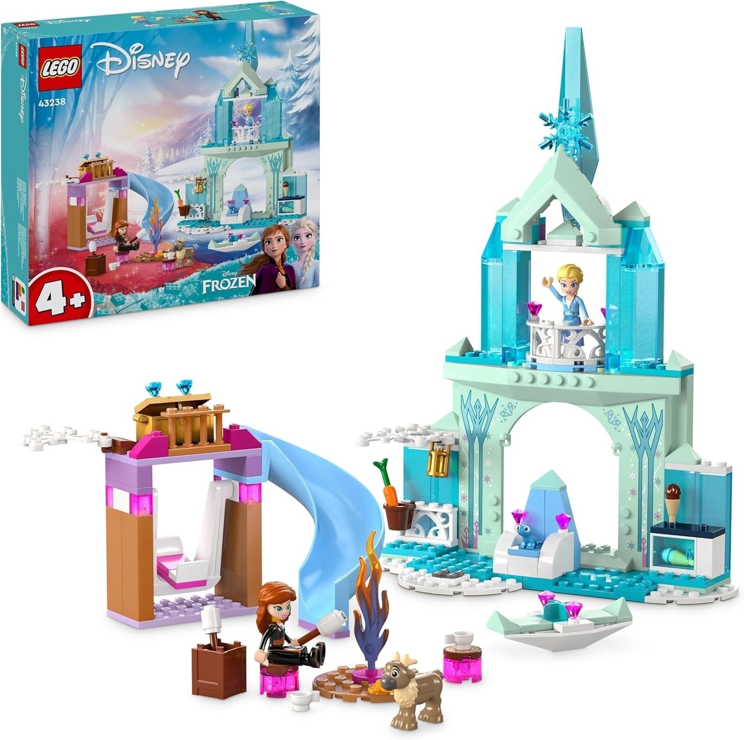 LEGO Disney Frosne Elsas Ispalads, Isdronningens Slot, Prinsesse ELSA og Anna dukkelegetøj, plus 2 dyrefigurer, fantastisk gave til 4-årige piger og drenge 43238 Byggesæt Besuche den LEGO-Store Single