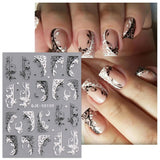 JMEOWIO 3D Nagelsticker Schwarz Weiß Blume Nail Art Sticker Selbstklebend Nagelaufkleber 5D Stereoskopisk Blumen Dekoration Nageldesign Zubehör 4 Blatt