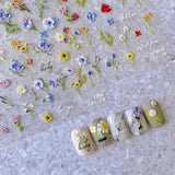 JMEOWIO 3D Nagelsticker Bunte Blumen Nail Art Sticker Selbstklebend Nagelaufkleber 5D Stereoskopisk Frühlings Sommer Blumen Dekoration Nageldesign Zubehör 2 Blatt