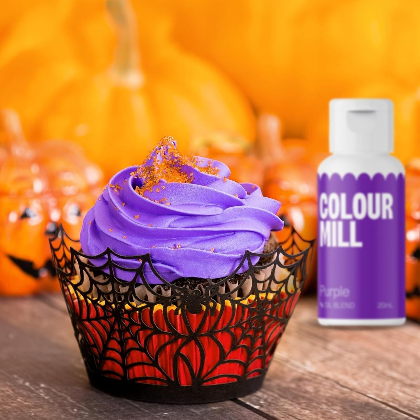 Color Mill Liquid Food Coloring Set - 5 x 20 ml oliebaseret (sort, varm rosa, lilla, rød og blå) - UV-resistent - Perfekt til bagning og som topping til kager, muffins og kagepynt