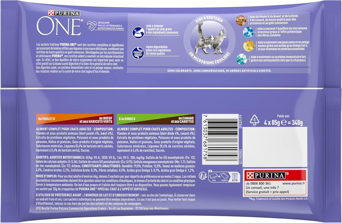 Purina One - Spezialfutter i Sauce Rind/Huhn/Ente und Turkeyhn für Katzen mit Appetit, 340 g