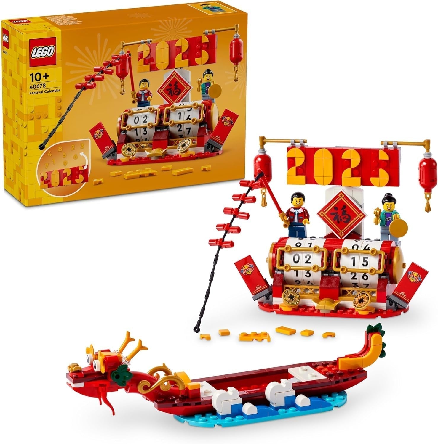 LEGO Feriekalender, Kinesisk julegave til drenge og piger, Månenytårsbyggesæt, Giver børn mulighed for at lege fantasifuldt, Festlegetøj, Kinesisk nytårsdekoration 40678 Byggesæt Besuche den LEGO-Store Standardtitel