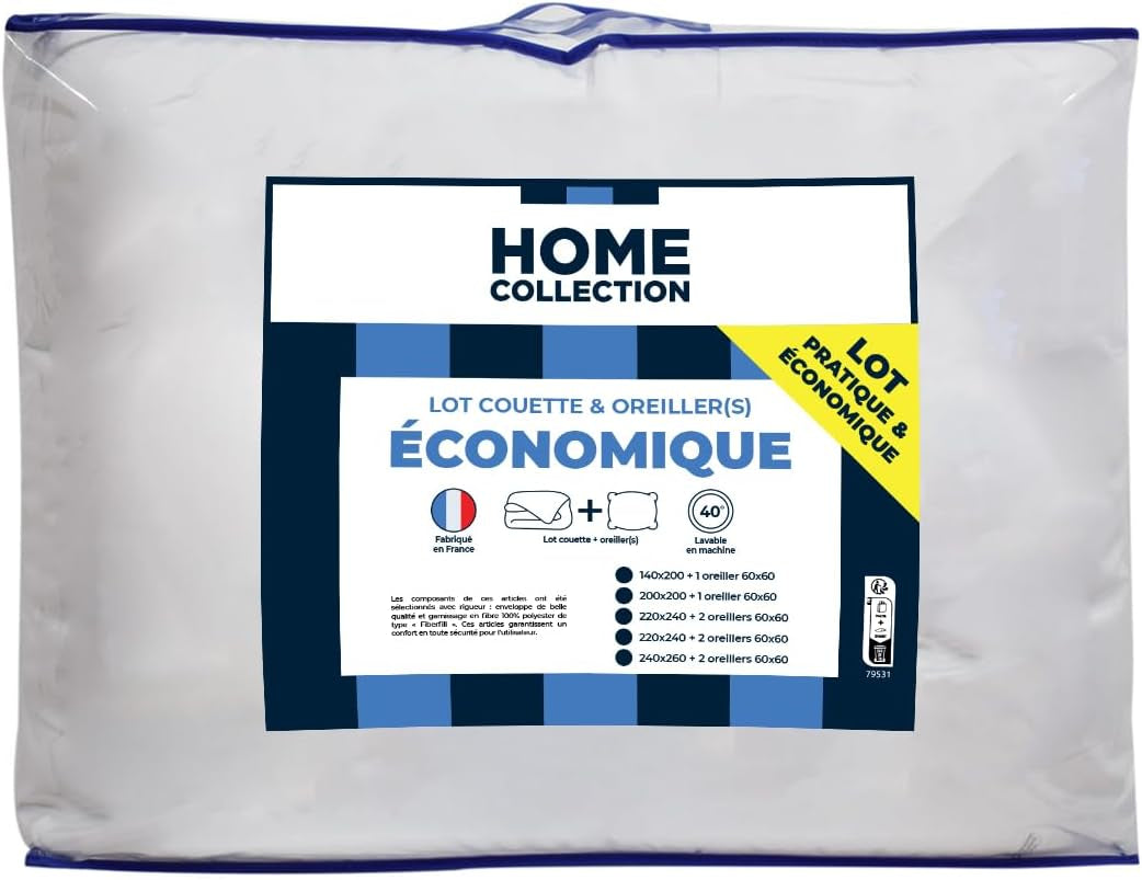 Bleu Calin Home Collection 'Caline' dynepakke til 2 personer 220X240 Cm med 2 puder 60X60 Cm, hvide Dyner og dyner Naty Shop 240 X 220 Cm