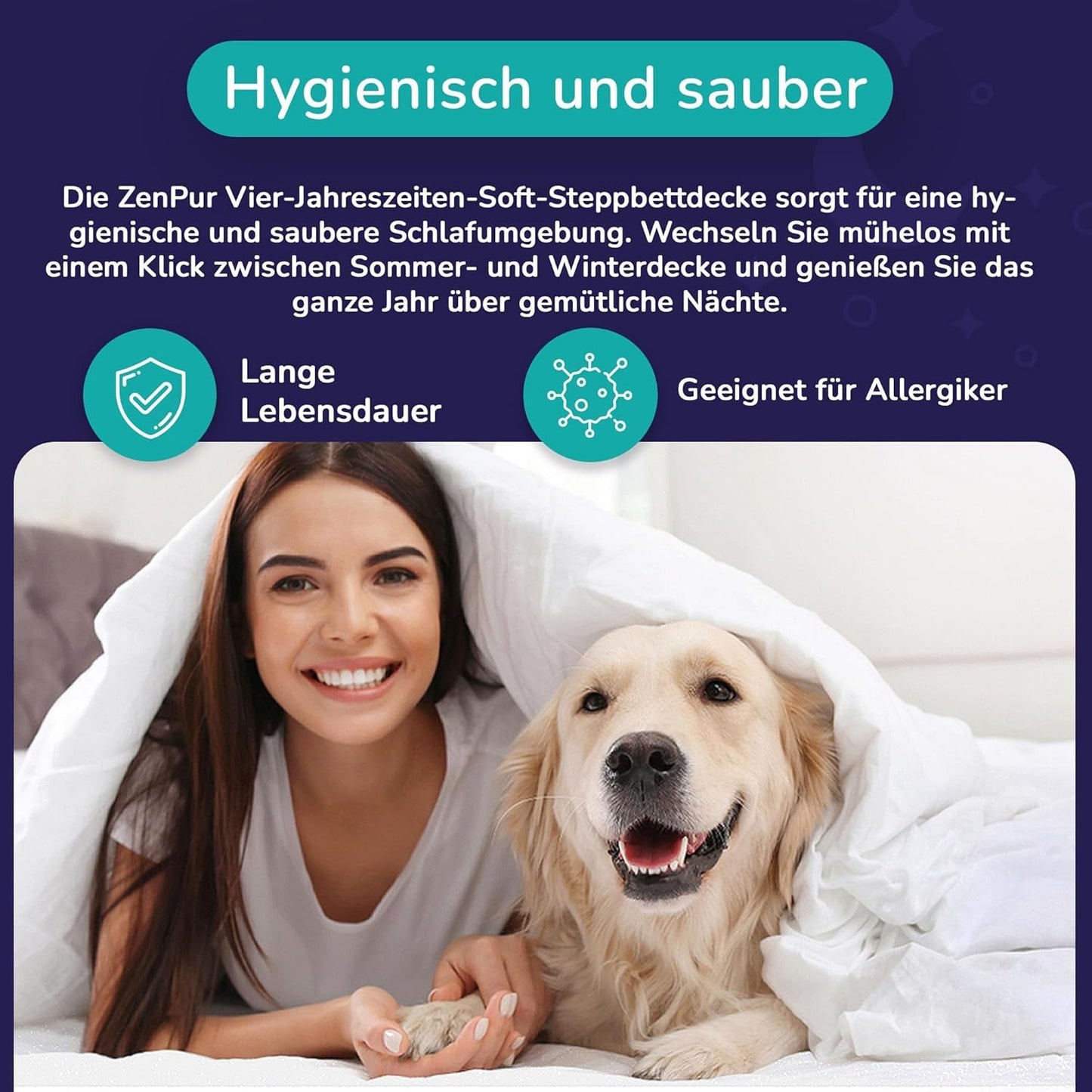 Premium dyne 200X200Cm 4 årstider, dyne til alle årstider 200X200 - varm om vinteren og kølig om sommeren, 2 kombinerbare dynebetræk 200X200 Dyner og dyner Naty Shop