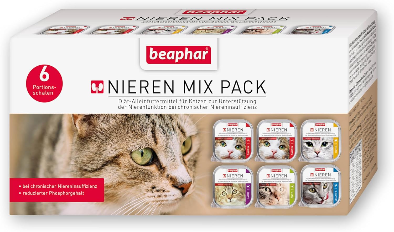 BEAPHAR – Renal Diet Mixed Package – Fuldfoder til katte med kronisk nyresvigt – Til understøttelse af nyrefunktionen – 6 x 100 g