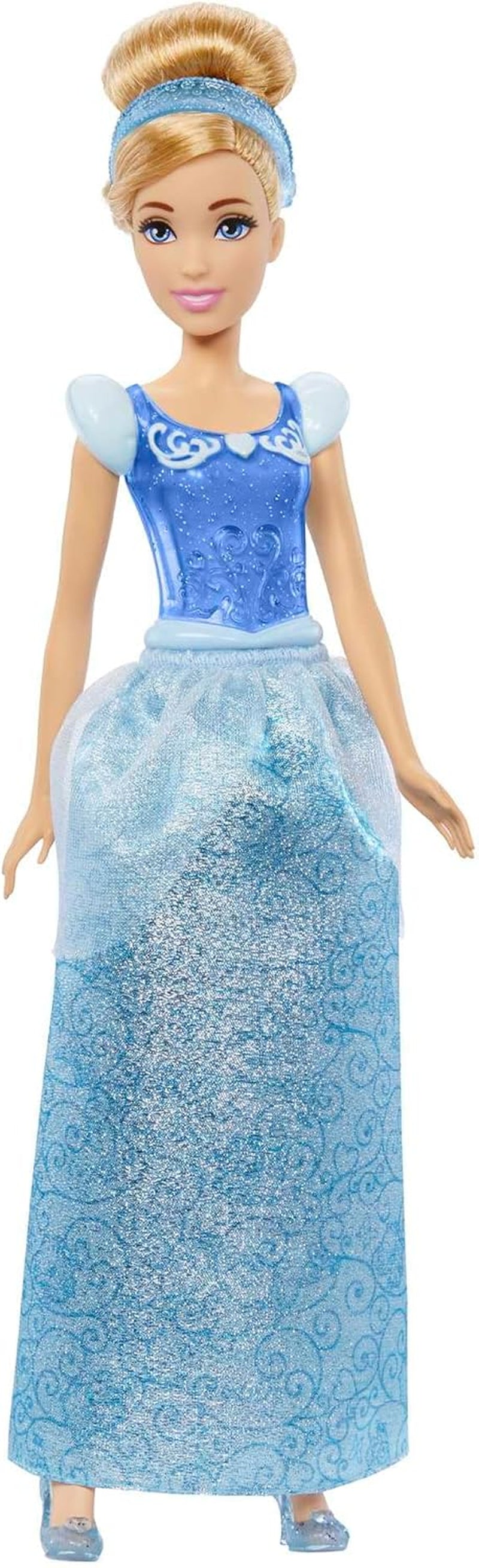 Mattel DISNEY Princess Askepot - Leddukke med funklende outfit, aftagelige sko og tiara, kæmmet hår til stylingsjov, til børn fra 3 år og opefter, HLW06