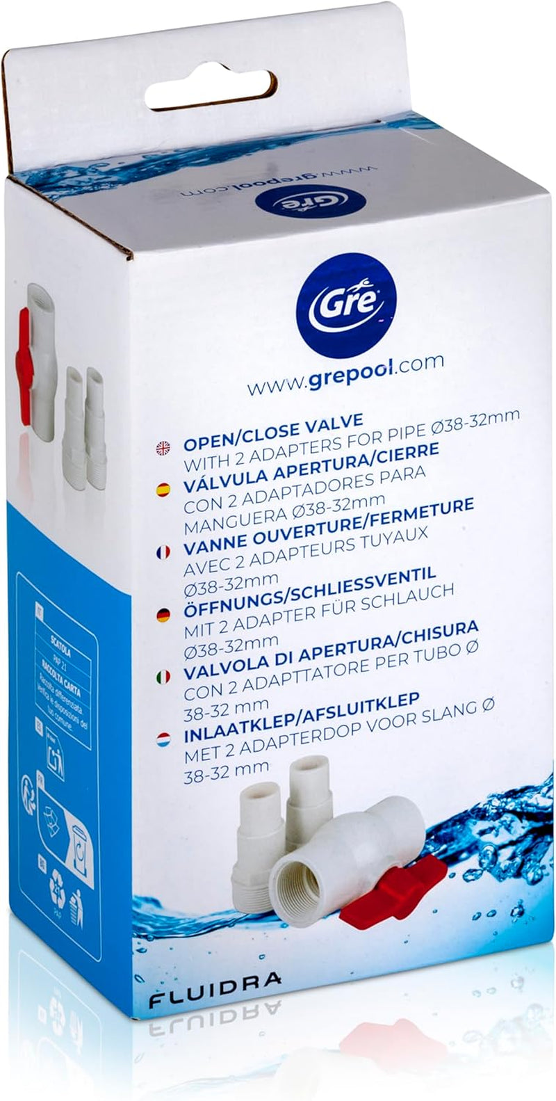 Gre AR512 - On/off ventil med 2 adaptere til Ø38 og Ø32 mm slanger