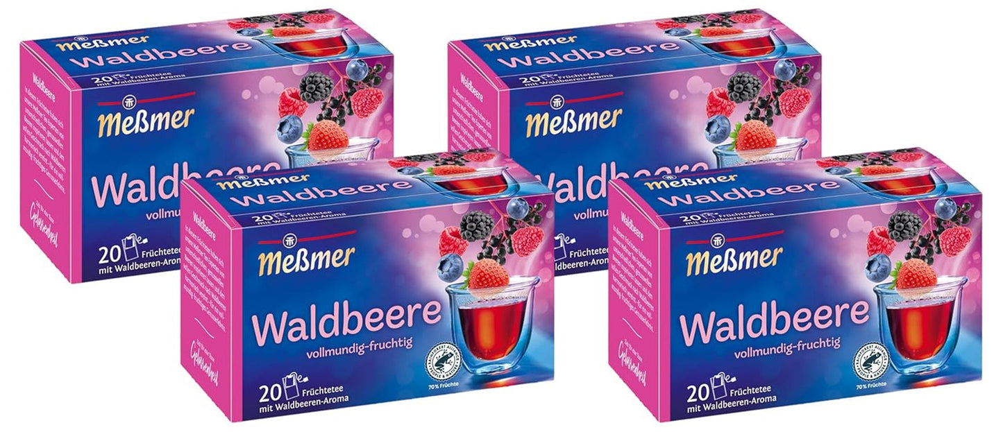 Meßmer bær | 20 teposer | Vegansk | Glutenfri | Laktosefri (pakke med 4)