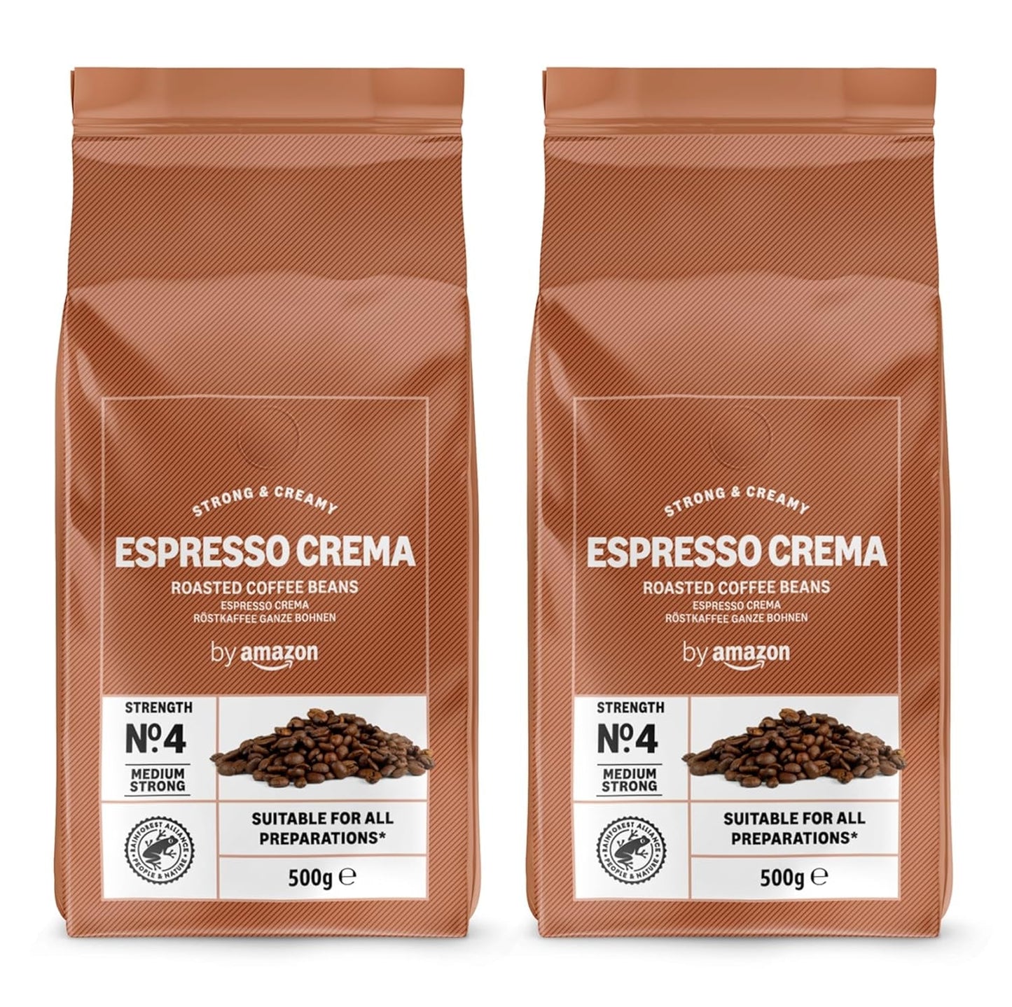af Amazon Espresso Crema Röstkaffee Ganze Bohnen, 1 kg (2 pakker á 500 g), Rainforest Alliance-Zertifizierung