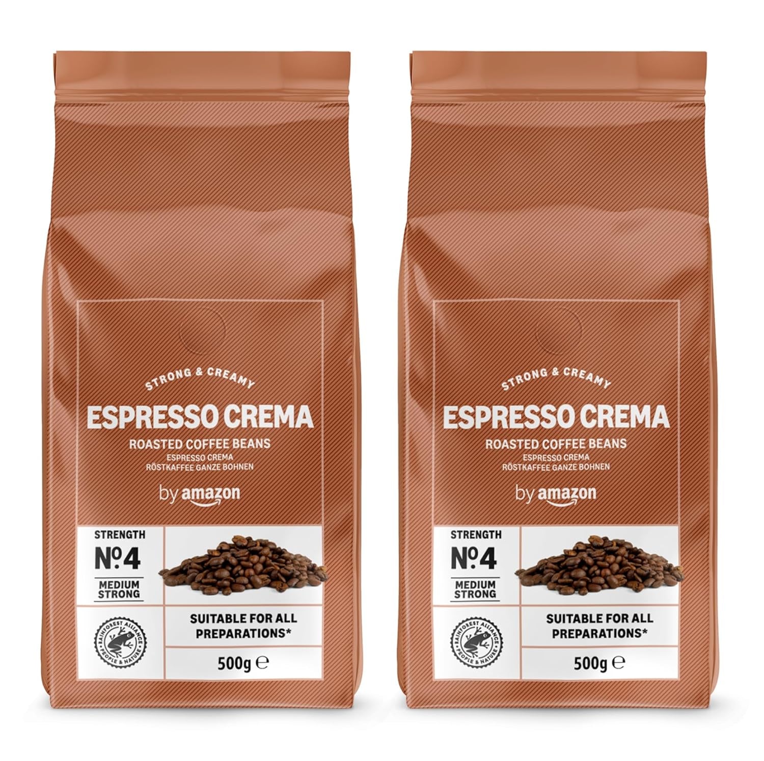 af Amazon Espresso Crema Röstkaffee Ganze Bohnen, 1 kg (2 pakker á 500 g), Rainforest Alliance-Zertifizierung