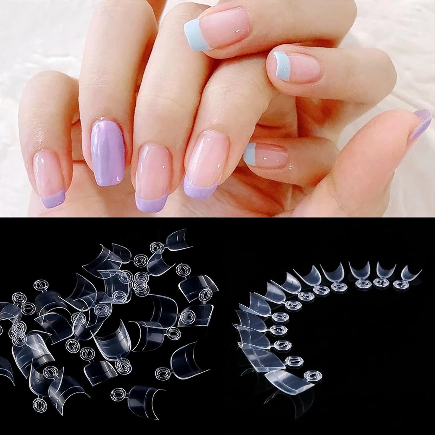 600 stk ovale korte kunstige negle 12 størrelser halvt dækkende akryl falske neglespidser kunstige negle til manicure kvinder Salon DIY (gennemsigtig)