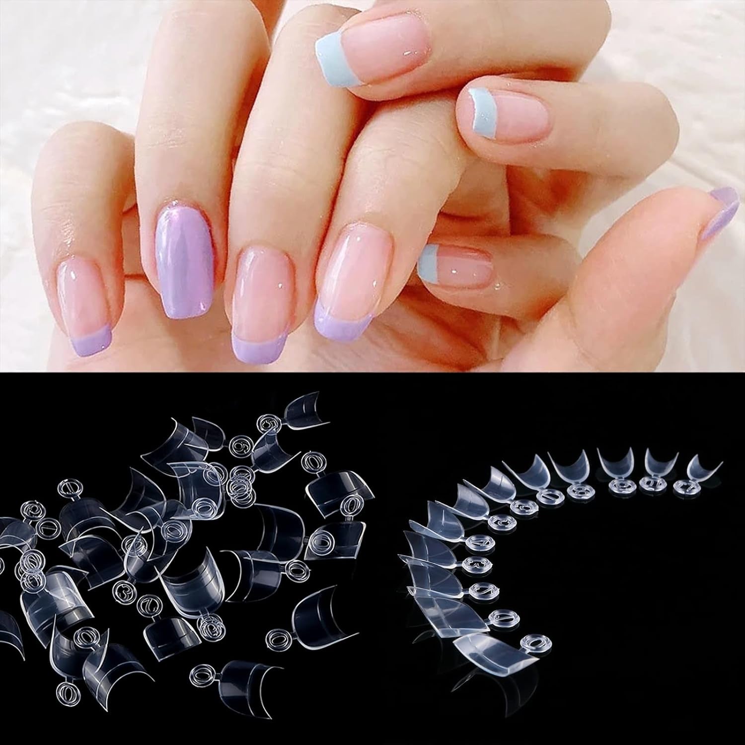 600 stk ovale korte kunstige negle 12 størrelser halvt dækkende akryl falske neglespidser kunstige negle til manicure kvinder Salon DIY (gennemsigtig)