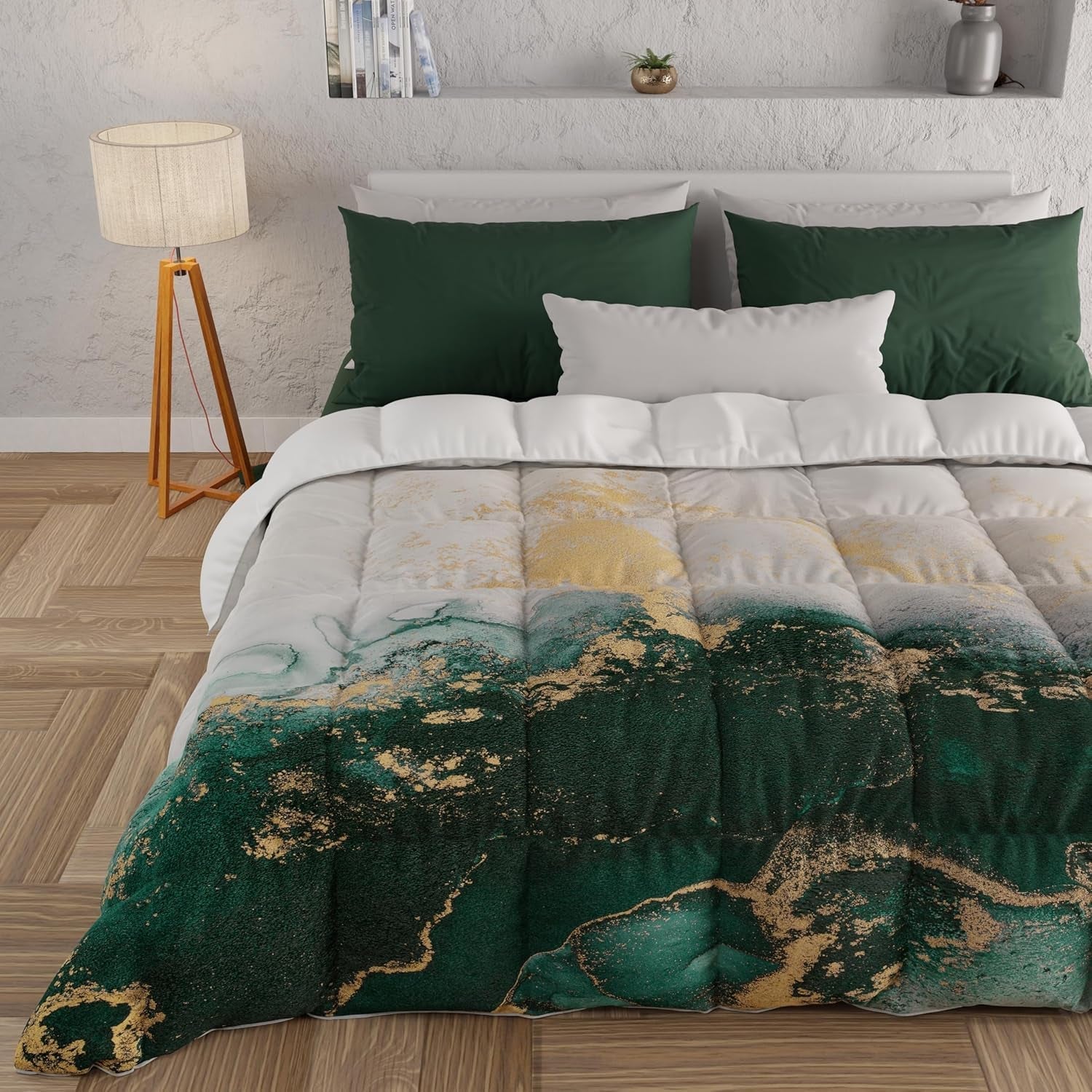 PETTI Artigiani Italiani - Vinterdyne, Vinterdyne, Enkel quilt, Dobbeltsidet, monofarvet og digitalt tryk, 100 % allergivenligt mikrofiber, Made in Italy Dyner og dyner Naty Shop Emerald marmor Enkeltseng