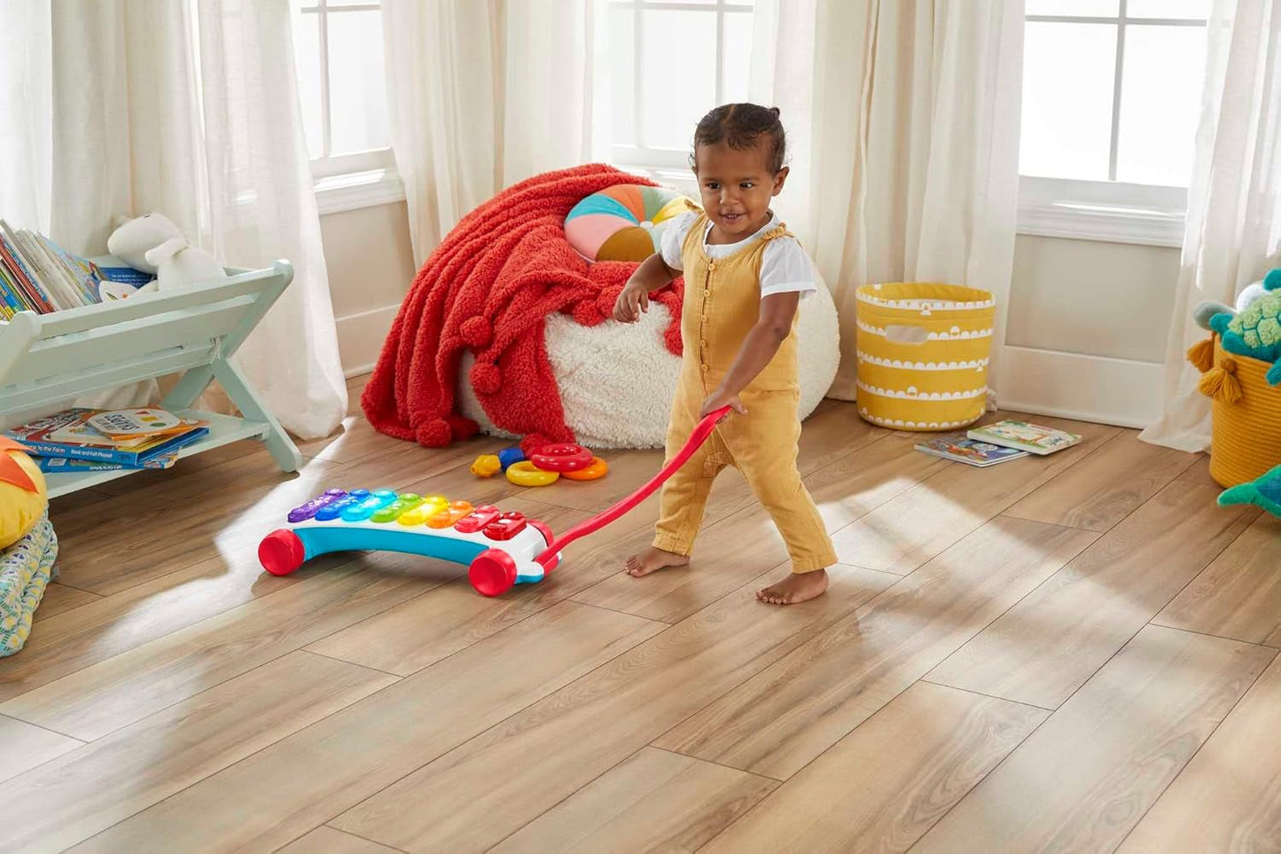 Fisher-Price Light-up kæmpe xylofon - elektronisk musikinstrument til at trække sammen med sange med læringsindhold, til børn, småbørn fra 9 måneder, flerfarvet, version: fransk, HJK40 Jucarii Bebe Naty Shop