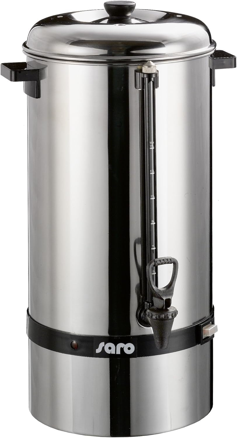 Saro espressomaskine med rundt filter - 6,75 L / 40 kopper - rustfrit stål - brygning og holde varm funktion - sikkerhedshane - skueglas - 1,5 kW - model SAROMICA 6005