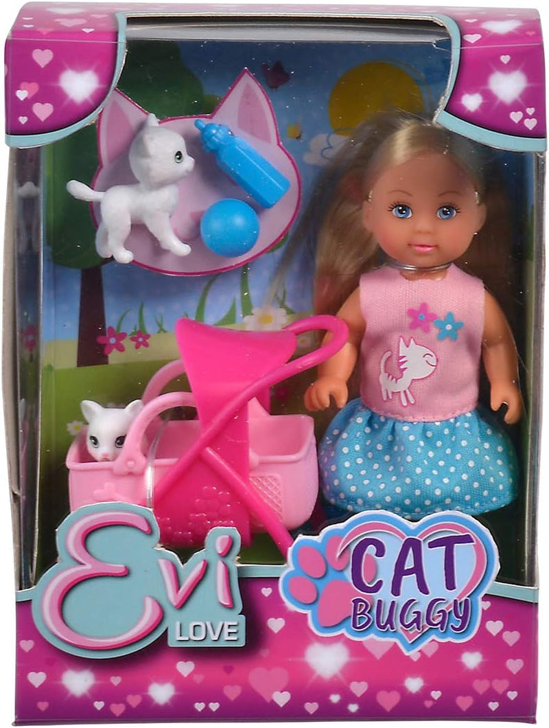 Simba 105733348 - Evi Love Cat klapvogn, med to katte i klapvognen, aftagelig taske, tilbehør, påklædningsdukke, 12 cm, til børn i alderen 3+