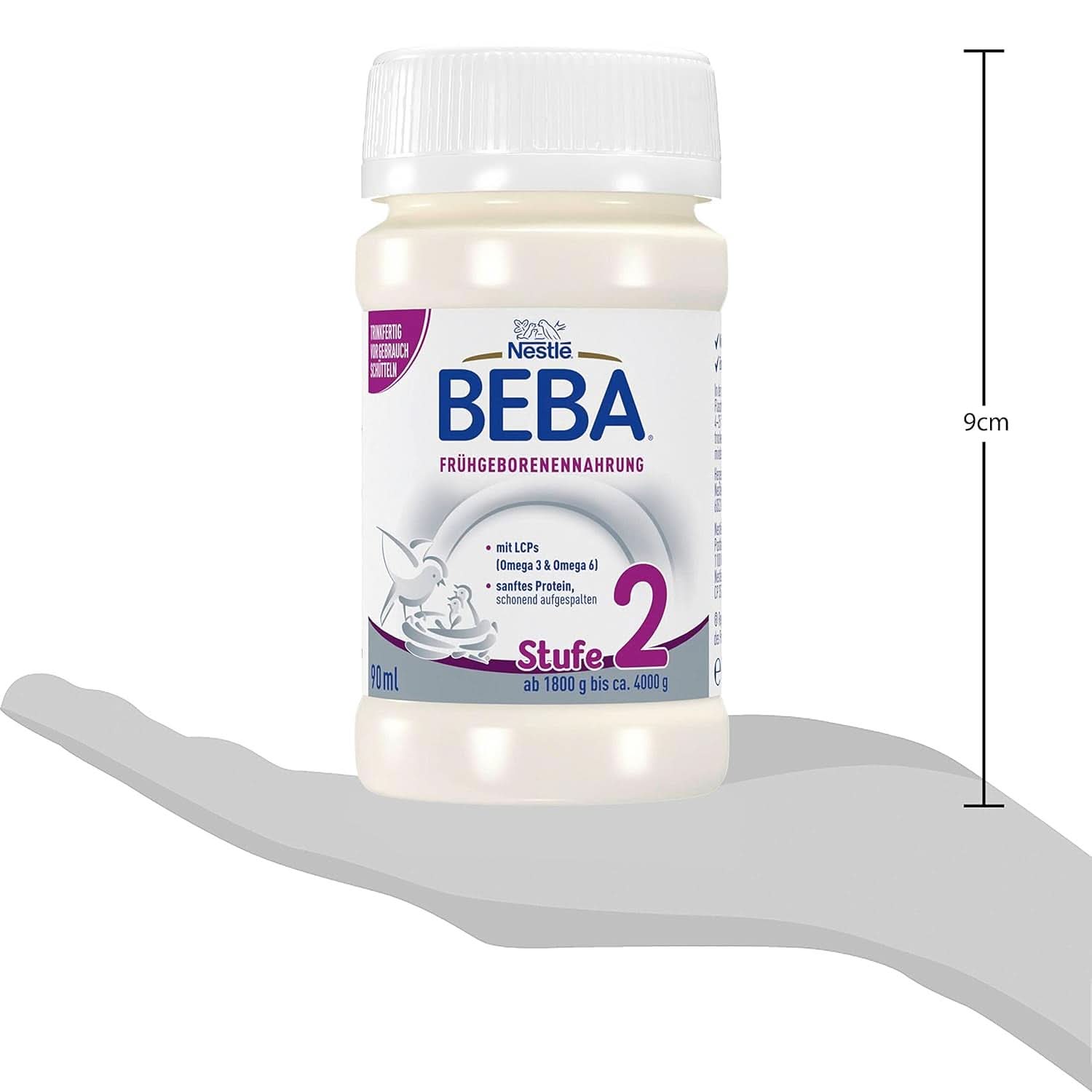 Mad til for tidligt fødte børn BEBA Level 2, Specialfoder til for tidligt fødte børn og nyfødte med lav vægt, klar til at drikke, pakke med 32 (32 x 90 ml) Naty Shop