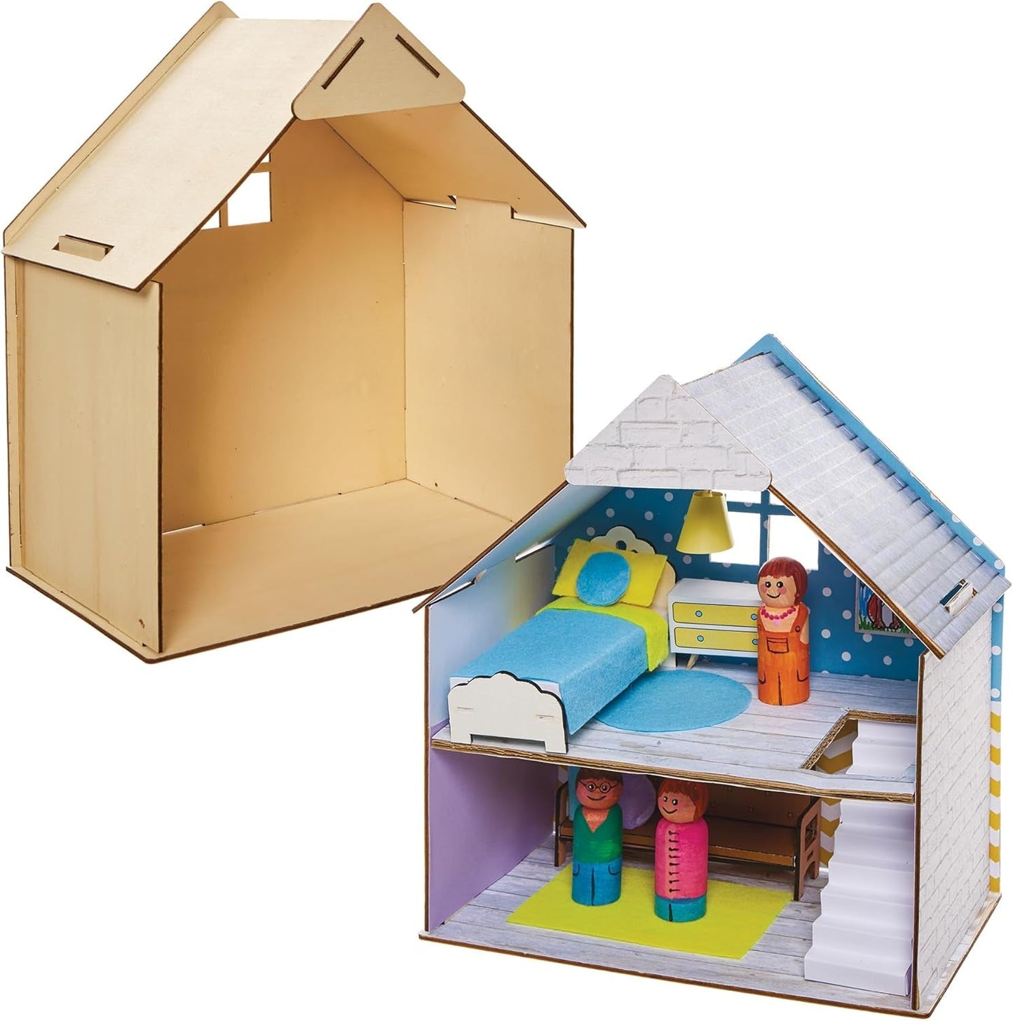 Baker Ross FN199 Byg dit eget trædukkehus - 1 stykke dukkehusbyggesæt til børn Craft Kit