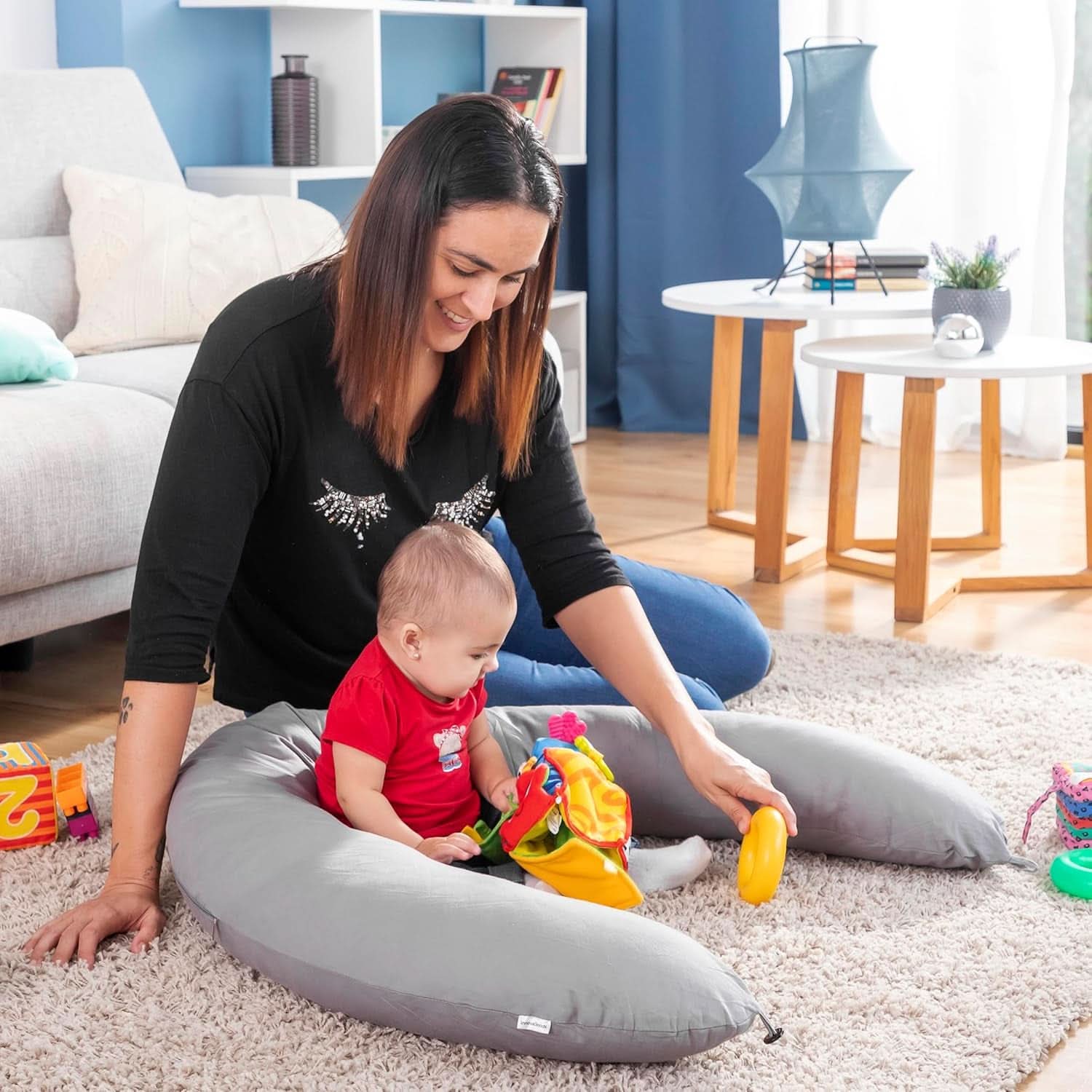 Innovagoods - Multifunktionel ammepude, Ergonomisk design til afslapning af mor og barn, Justerbar til forskellige positioner, Vaskbar, farvet, polybomuldstilbehør Mad og amning Baby Naty Shop