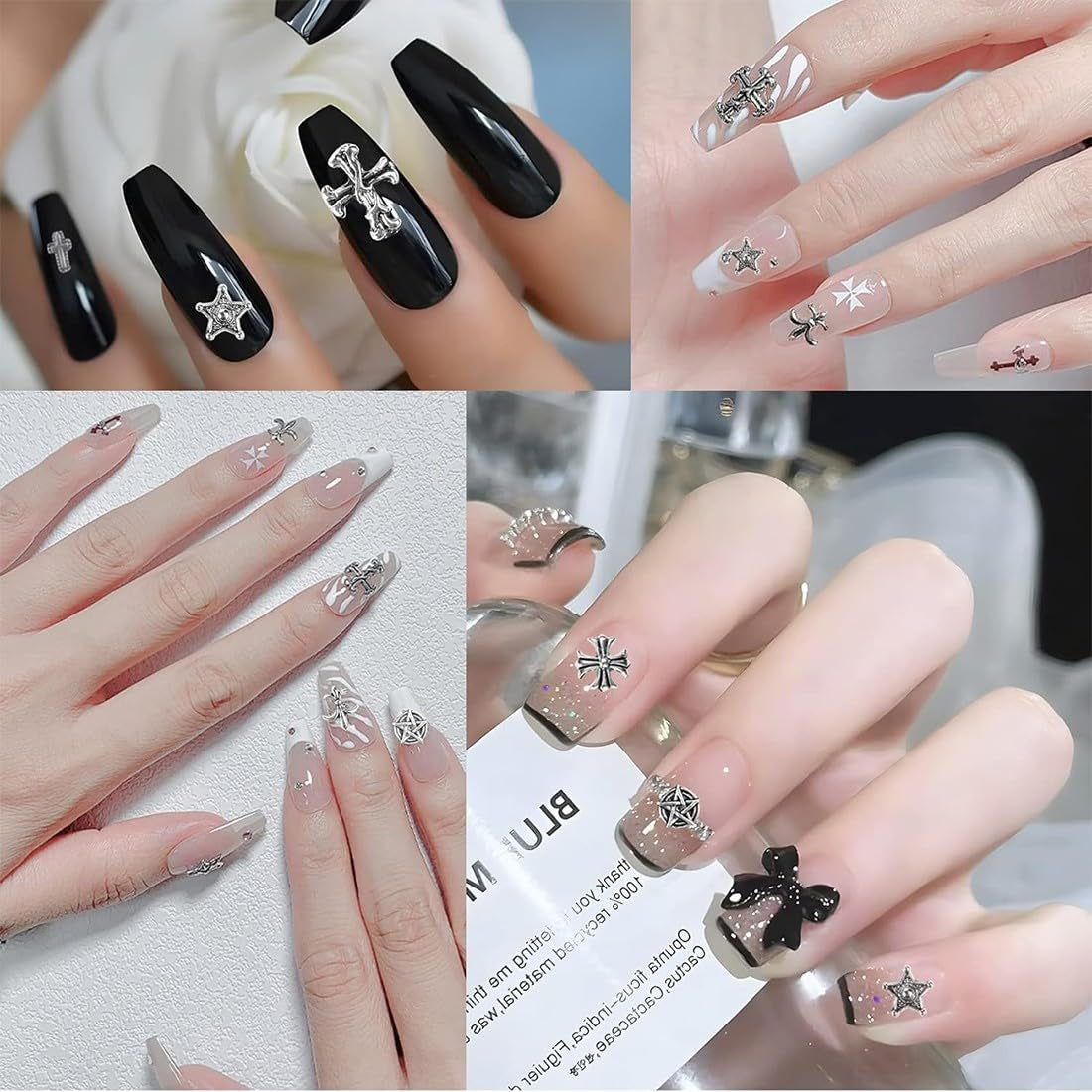 100 stk 3D Cross Nail Nøgleringe, Cross Nail Nøgleringe, Chrome Negle Nøgleringe, Vintage Negle Accessories, DIY Negle Decorations, til kvinder og piger, DIY Negle Decorations