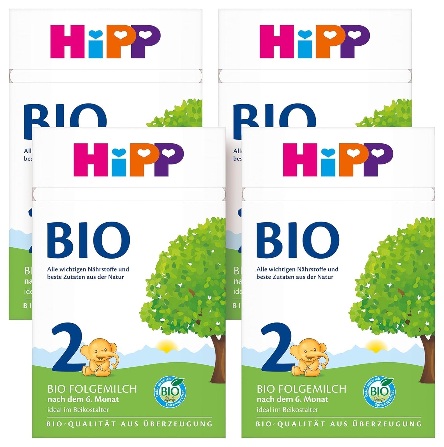 HiPP 2 Økologisk tilskudsmælk (4 x 600g), efter 6 måneder, med Omega-3 (DHA, ALA), calcium og lettilberedt økologisk stivelse, af bedste økologiske kvalitet