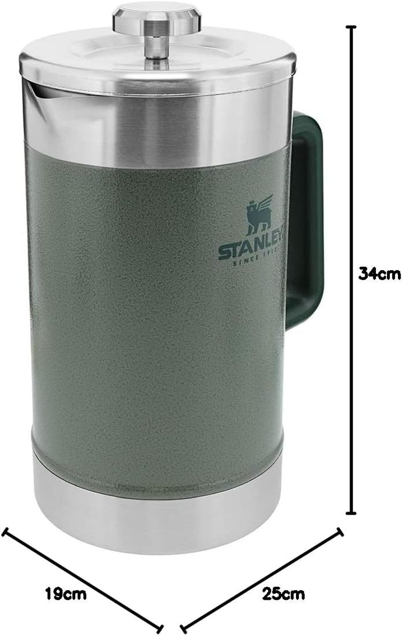 STANLEY Classic Stay Hot Coffee Press 1,4L Hammertone Green - Holder kaffen varm i 4 timer - Minimalt bundfald - Integreret kaffepresse i rustfrit stål - BPA fri - Tåler opvaskemaskine