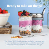 Kilner morgenmadskrukke med ske / 350 ml, Ø 9,5 cm / 5 stk | takeaway müsli kop / giftfri / glasbeholder med låg til müsli, grød og yoghurt / overnight havre beholder Naty Shop Food Opbevaringsbokse