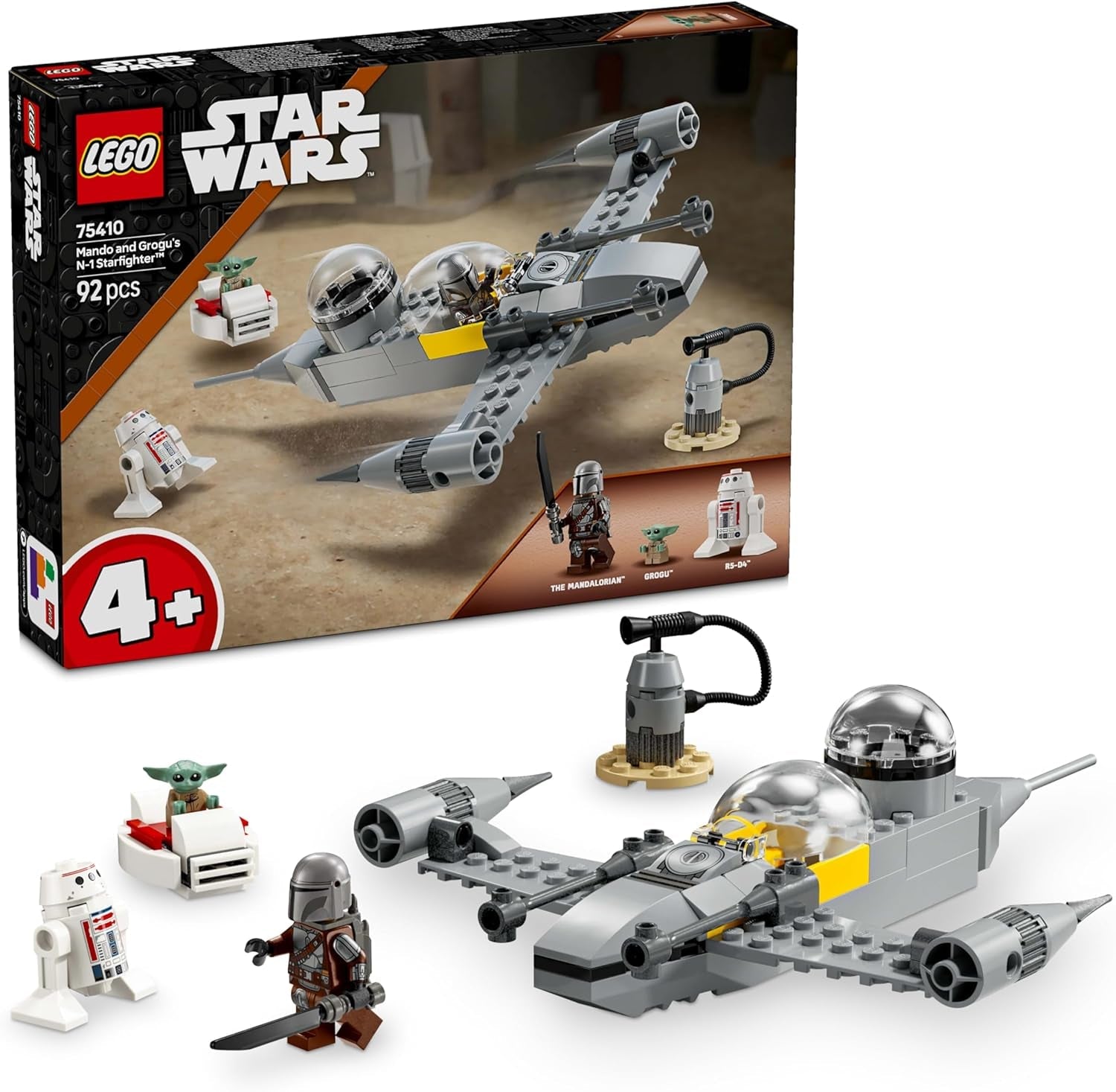 LEGO Star Wars 75410 Mandos og Grogus N-1 Starfighter legetøj med Mandalorian, Grogu og R5-D4 minifigurer, inklusive byggebar søjle, rumskibsstartsæt til drenge og piger fra 4 år Byggesæt Beuche den LEGO-Store Standard titel