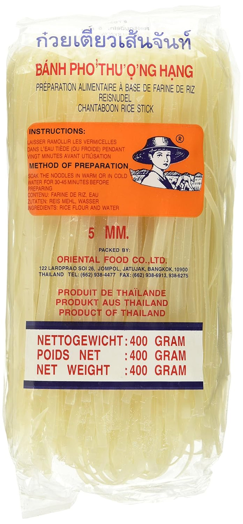 Risnudler - Thai, 5 mm brede risbåndsnudler, lavet af rismel - 17 x 400 g
