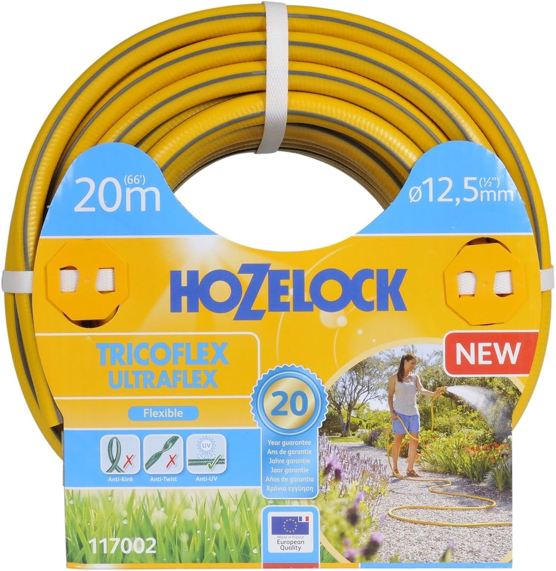 HOZELOCK - Tricoflex Ultraflex Slange Ø 12,5 mm (1/2") 20 M: Fleksibel haveslange, vejrbestandig, vrid- og bøjningsbestandig, lavet af 40 % genanvendt PVC [117002], gul