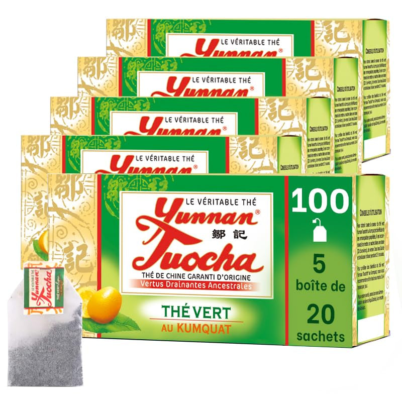 Yunnan Tuocha Zouji - Økologisk grøn te med kumquat - Vitamin C - 100 teposer - 200 g - Yunnan kvalitet garanteret