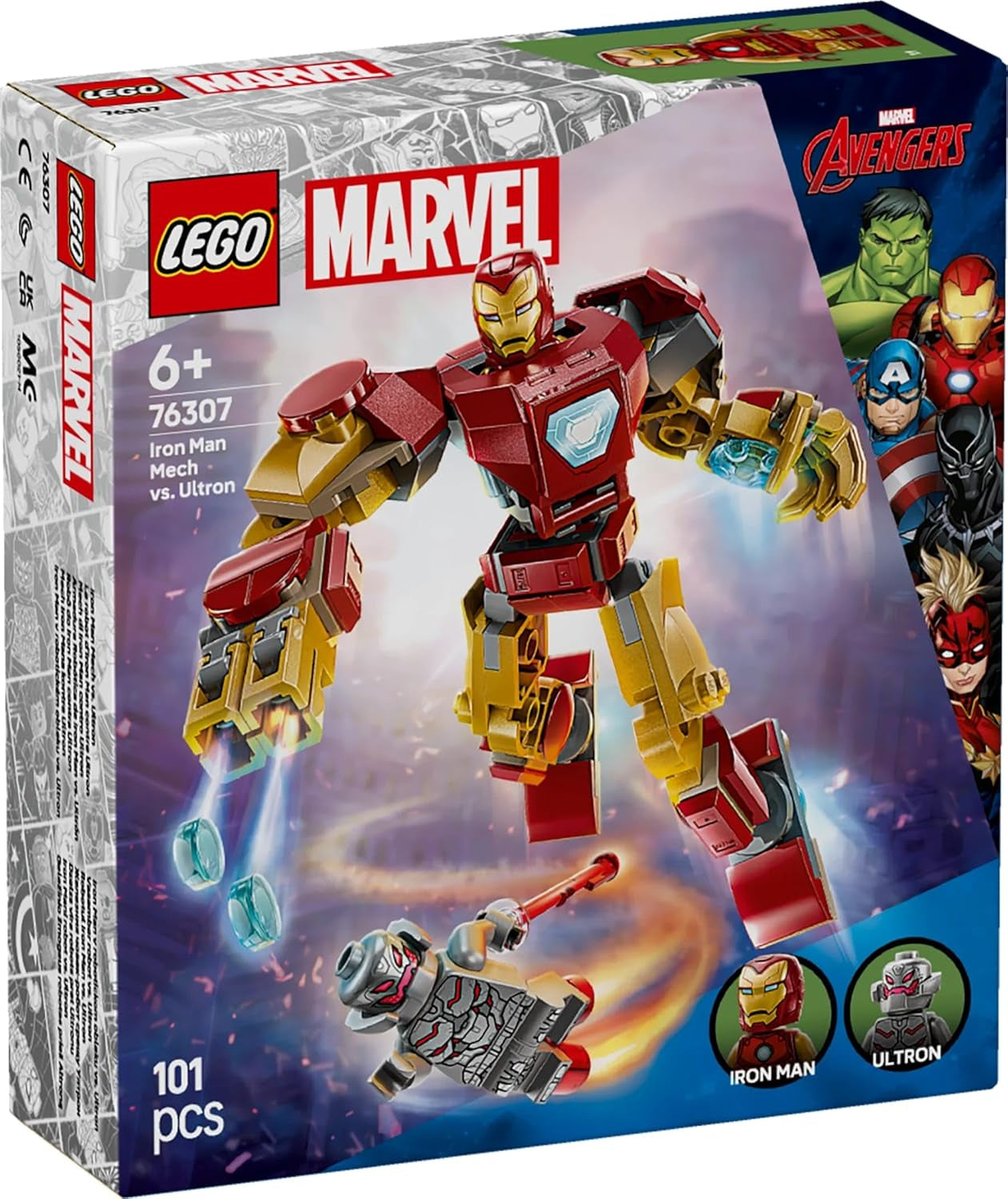 LEGO Marvel Iron Man Mech vs. Ultron - Superheltelegetøj med 2 minifigurer - Actionfigur med bevægelige arme, ben og fingre - Gave til drenge og piger i alderen 6+ 76307 Besuche den LEGO-Store byggesæt
