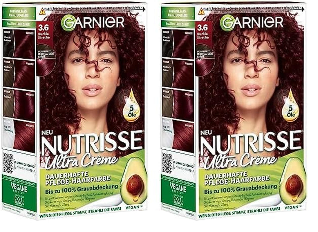 Garnier Nutrisse Permanent Care Hårfarve med nærende frugtolier, 8 ugers hold, Ultra Crème Tint, 036 Black Cherry (pakke med 2) Naty Shop Hårfarve Standardtitel